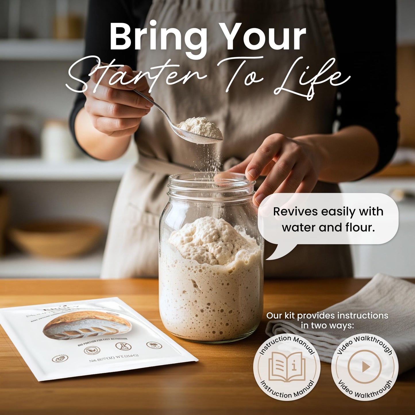 ERNEY Dehydrated Sourdough Starter for Bread Making - Perfect Rise Organic Sourdough Bread Flour with Instruction - Versatile Homemade Pastry Flour Perfect for Artisan Loaf Pizza Muffins - 1 pack