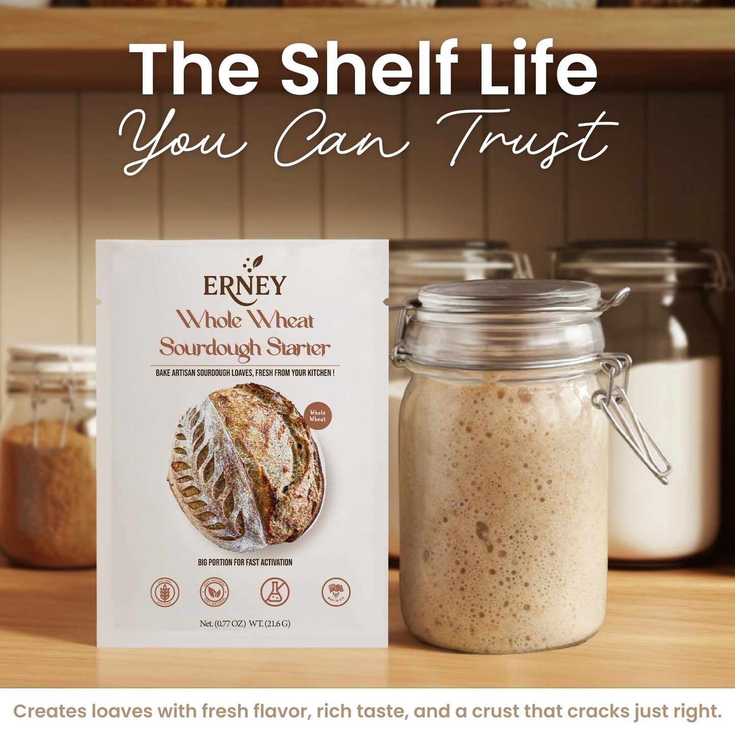 ERNEY Dehydrated Organic Whole Wheat Sourdough Starter for Bread Making - Perfect Rise Organic Whole Wheat Sourdough Bread Flour with Instruction - Versatile Homemade Pastry Flour Perfect for Artisan Loaf Pizza Muffins - 1 pack
