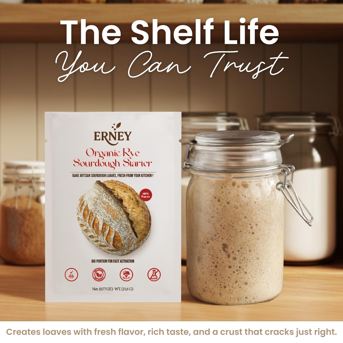 ERNEY Live Organic Rye Sourdough Starter for Bread Making - Perfect Rise Organic Sourdough Bread Flour with Instruction - Versatile Homemade Pastry Flour Perfect for Artisan Loaf Pizza Muffins - 1 pack