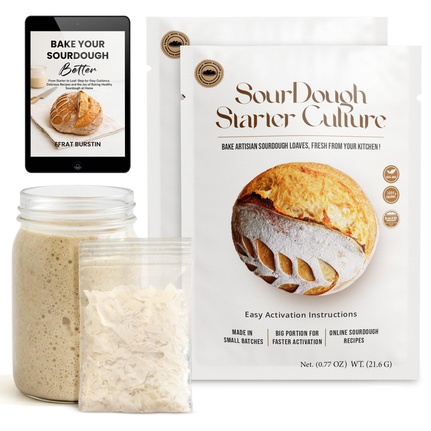 ERNEY Dehydrated Sourdough Starter for Bread Making - Perfect Rise Organic Sourdough Bread Flour with Instruction - Versatile Homemade Pastry Flour Perfect for Artisan Loaf Pizza Muffins - 1 pack