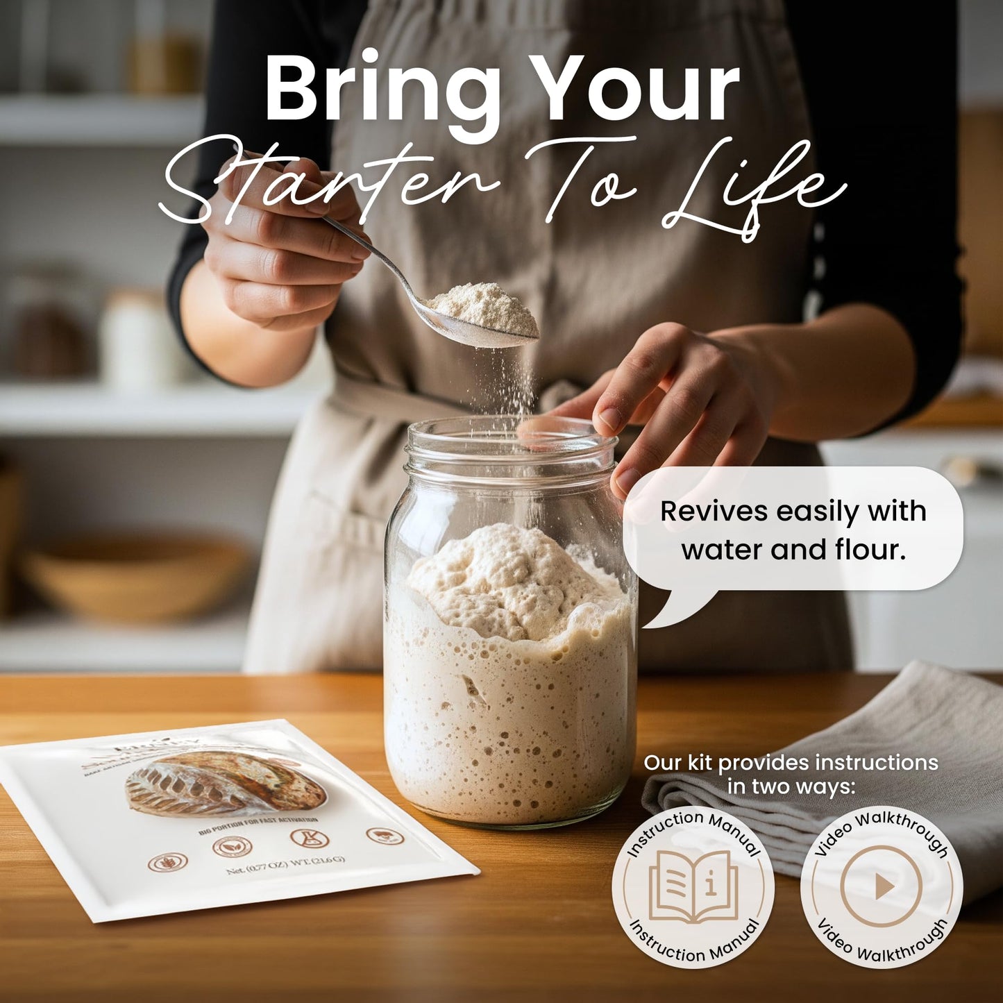 ERNEY Dehydrated Organic Whole Wheat Sourdough Starter for Bread Making - Perfect Rise Organic Whole Wheat Sourdough Bread Flour with Instruction - Versatile Homemade Pastry Flour Perfect for Artisan Loaf Pizza Muffins - 1 pack