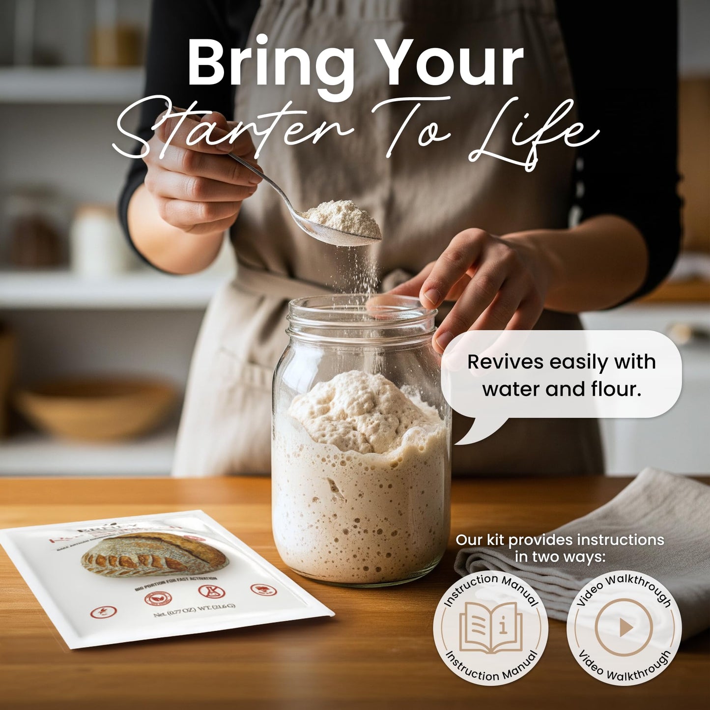 ERNEY Live Organic Rye Sourdough Starter for Bread Making - Perfect Rise Organic Sourdough Bread Flour with Instruction - Versatile Homemade Pastry Flour Perfect for Artisan Loaf Pizza Muffins - 1 pack