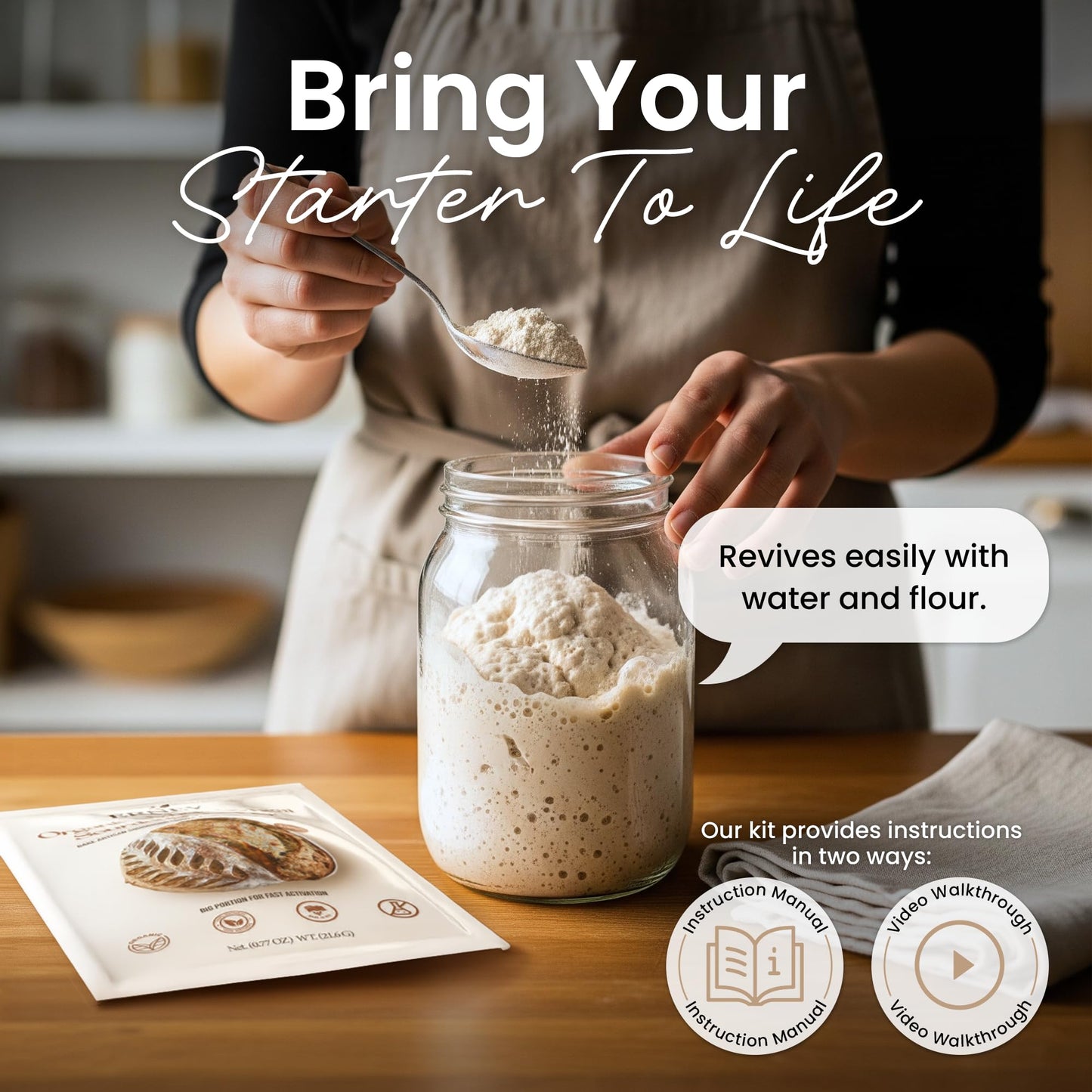 ERNEY Dehydrated Sourdough Starter for Bread Making - Perfect Rise Organic Sourdough Bread Flour with Instruction - Versatile Homemade Pastry Flour Perfect for Artisan Loaf Pizza Muffins - 1 pack