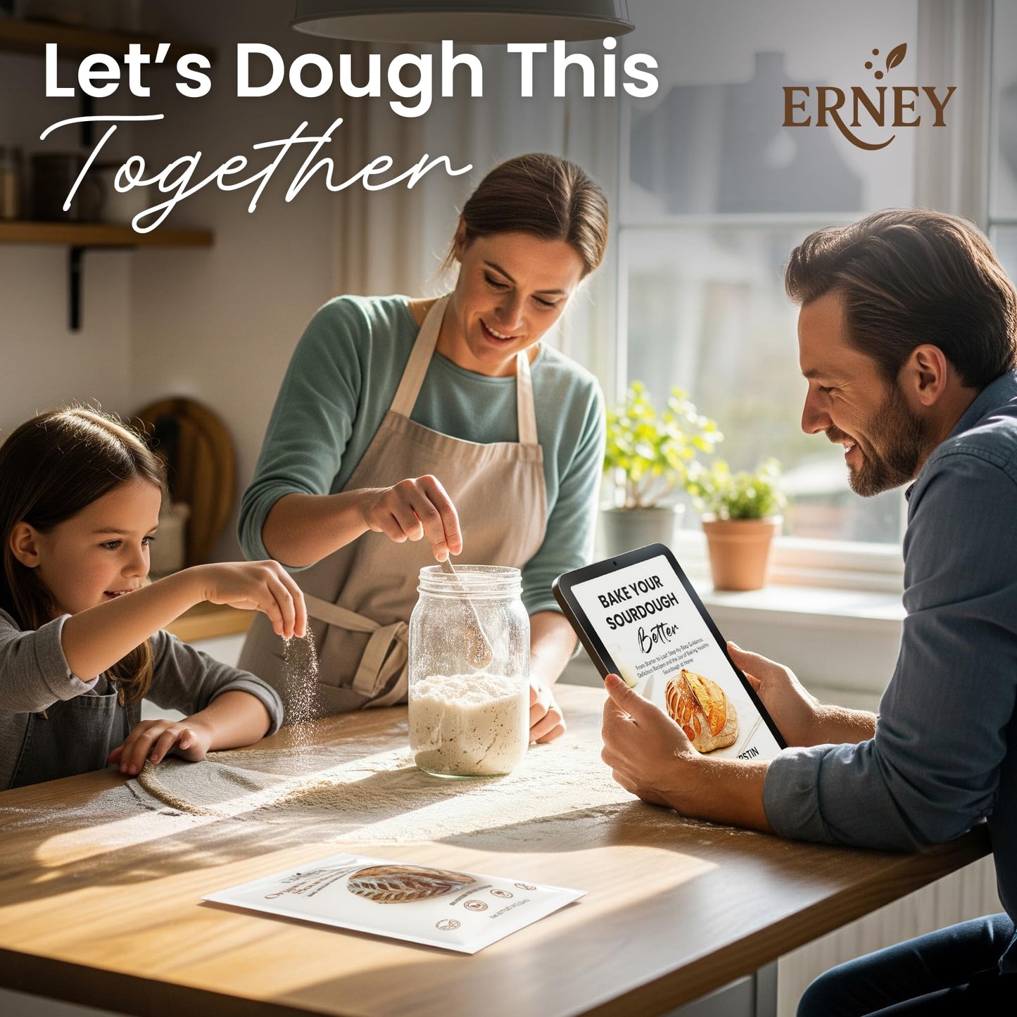 ERNEY Dehydrated Organic Whole Wheat Sourdough Starter for Bread Making - Perfect Rise Organic Whole Wheat Sourdough Bread Flour with Instruction - Versatile Homemade Pastry Flour Perfect for Artisan Loaf Pizza Muffins - 1 pack