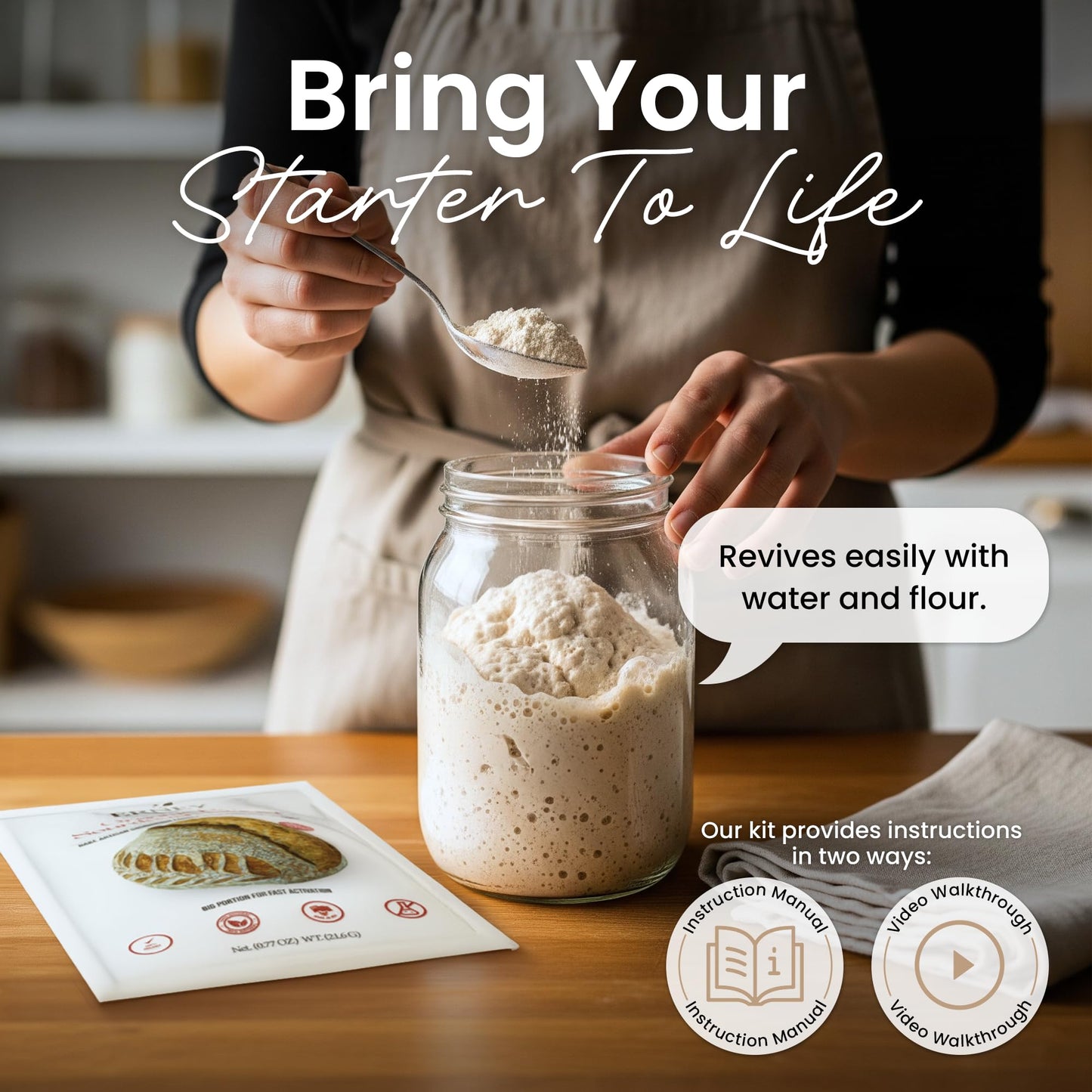 ERNEY Live Organic Rye Sourdough Starter for Bread Making - Perfect Rise Organic Sourdough Bread Flour with Instruction - Versatile Homemade Pastry Flour Perfect for Artisan Loaf Pizza Muffins - 1 pack